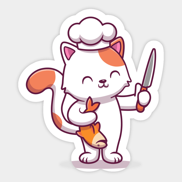 Cute Chef Cat Holding Fish And Knife Sticker by Catalyst Labs